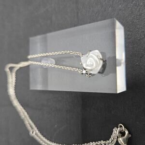 Pandora White Rose in Bloom Collier Necklace Sterling Silver Adjustable CZ